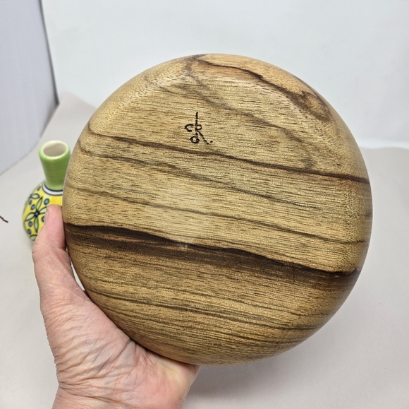 Stamped Wooden Bowl With Beads-Course Hair Decorative Handmade Light Dark Browns - Picture 6 of 11